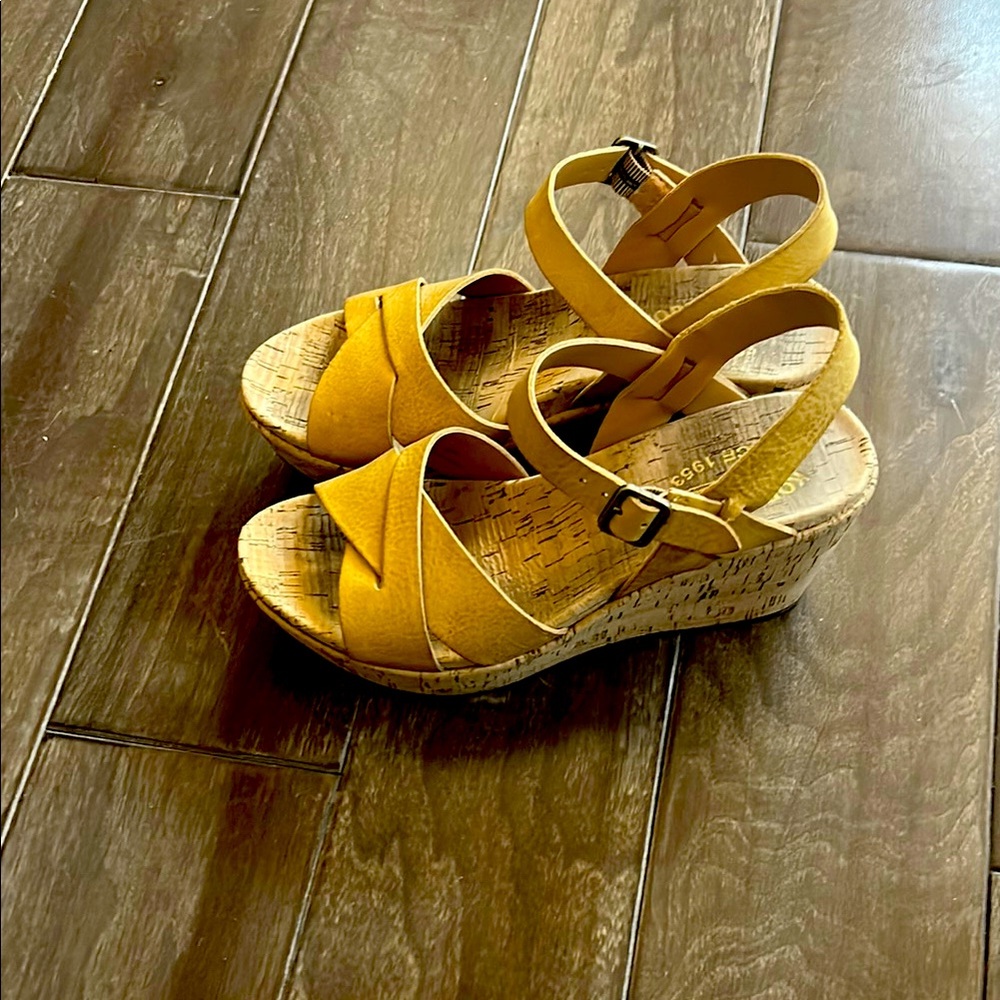 Women's Mustard Yellow Cork Wedge Sandals